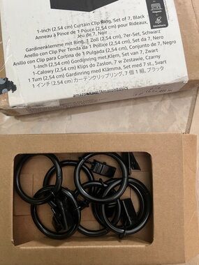 New 1-Inch Black Curtain Clip Rings - Set of 7